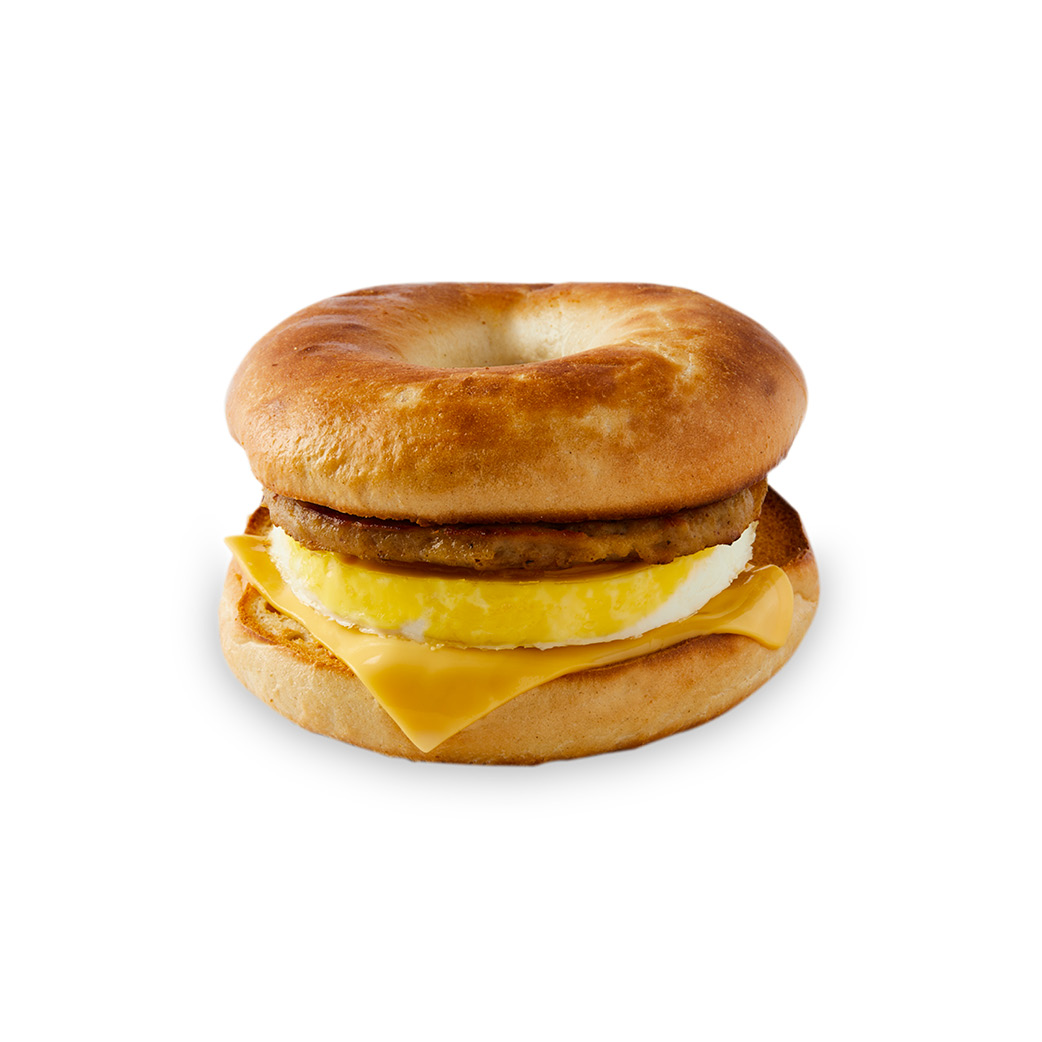 Grilled Bagel Breakfast Sandwich with Sausage